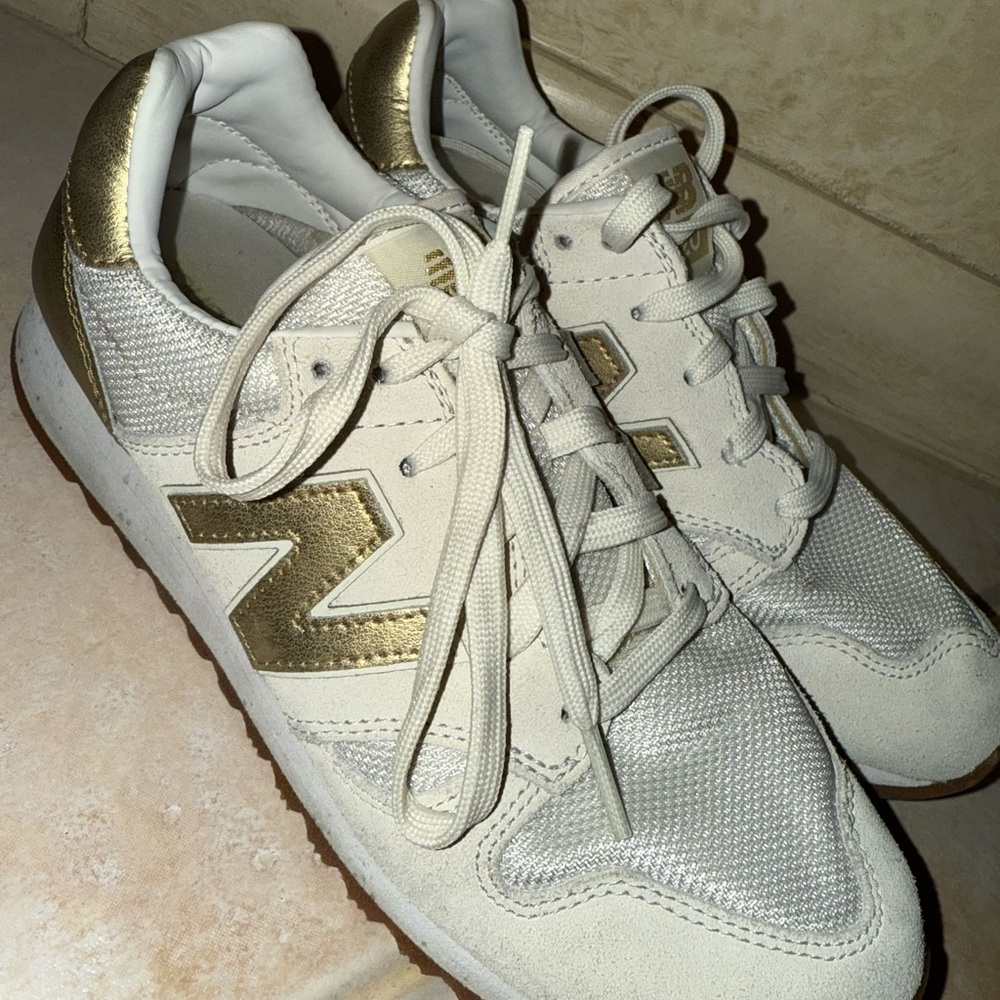 New Balance Women's Gold and White Sneakers